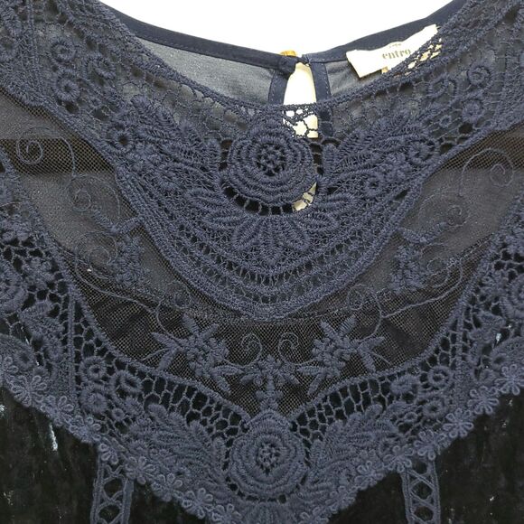 Entro Women's SZ M Velvet Crochet Lace Shift Mini Dress Sapphire Blue Sleeveless - Picture 4 of 10